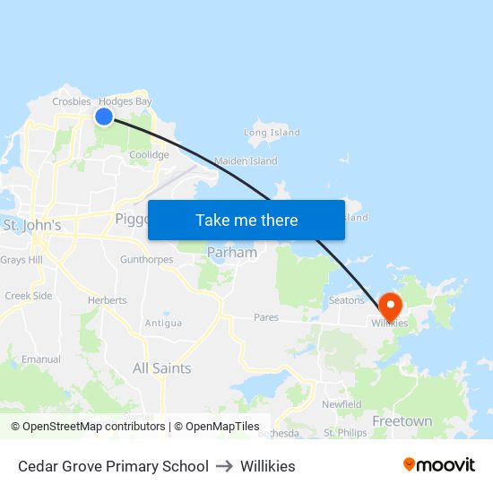 Cedar Grove Primary School to Willikies map