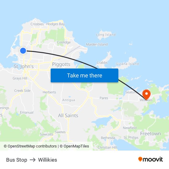 Bus Stop to Willikies map