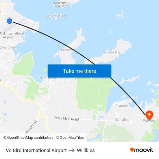 Vc Bird International Airport to Willikies map