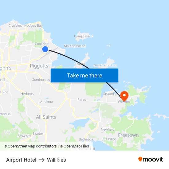 Airport Hotel to Willikies map