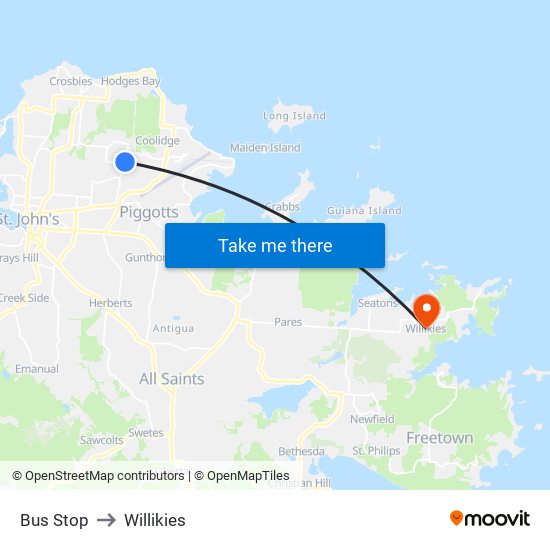 Bus Stop to Willikies map