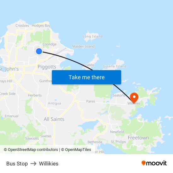 Bus Stop to Willikies map