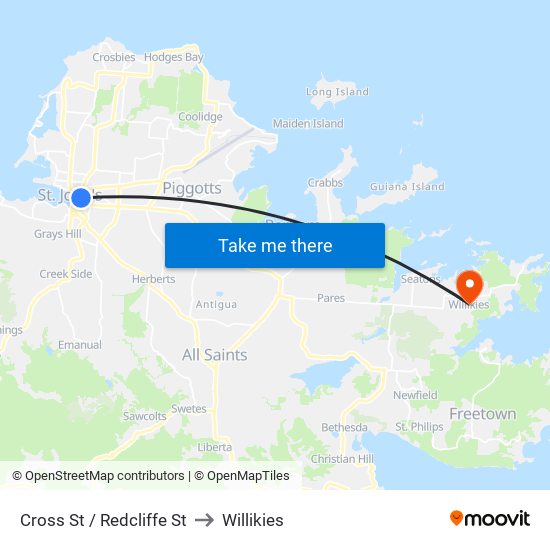 Cross St / Redcliffe St to Willikies map