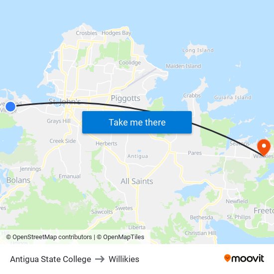 Antigua State College to Willikies map