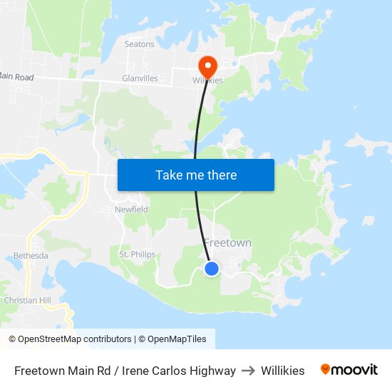 Freetown Main Rd / Irene Carlos Highway to Willikies map