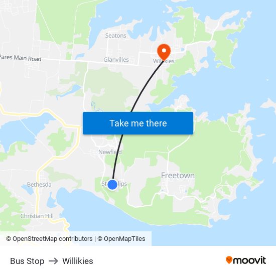 Bus Stop to Willikies map