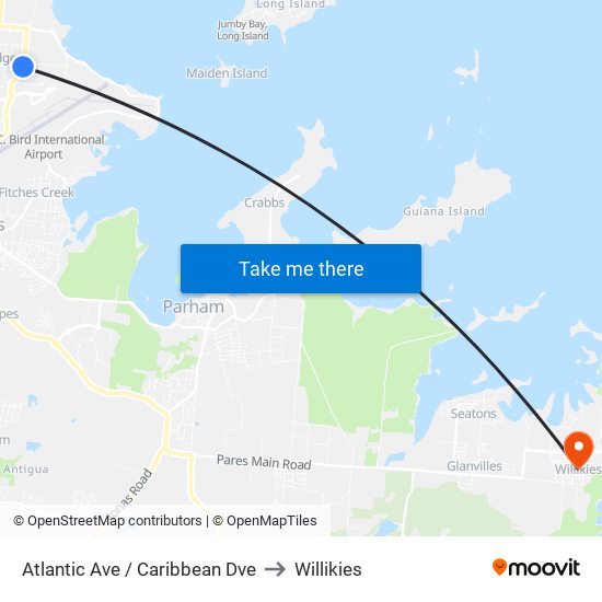 Atlantic Ave / Caribbean Dve to Willikies map