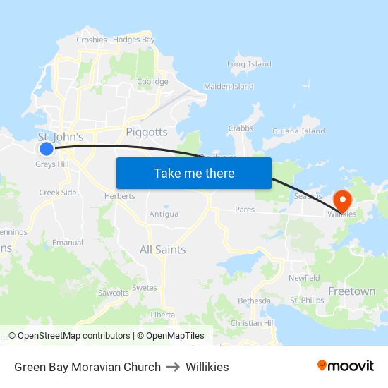 Green Bay Moravian Church to Willikies map