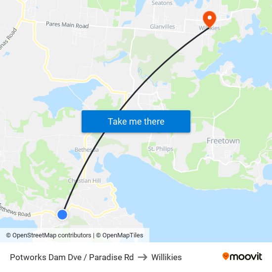 Potworks Dam Dve / Paradise Rd to Willikies map