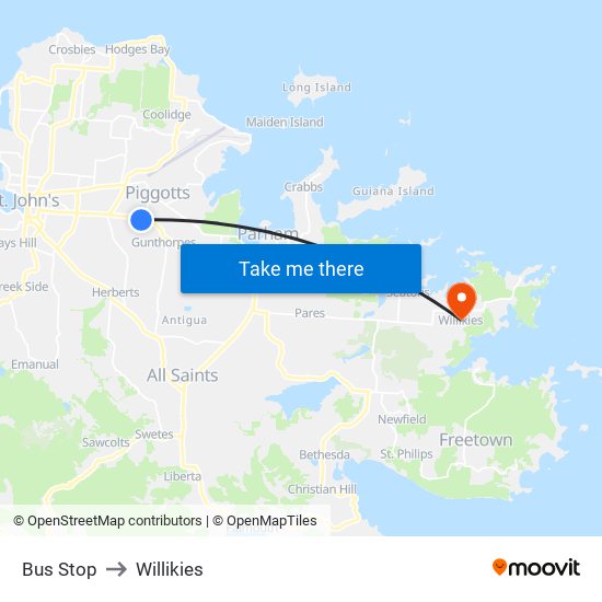 Bus Stop to Willikies map