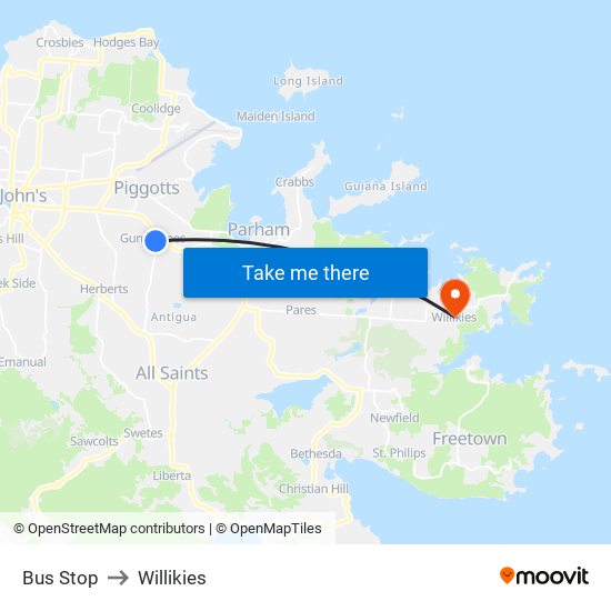 Bus Stop to Willikies map