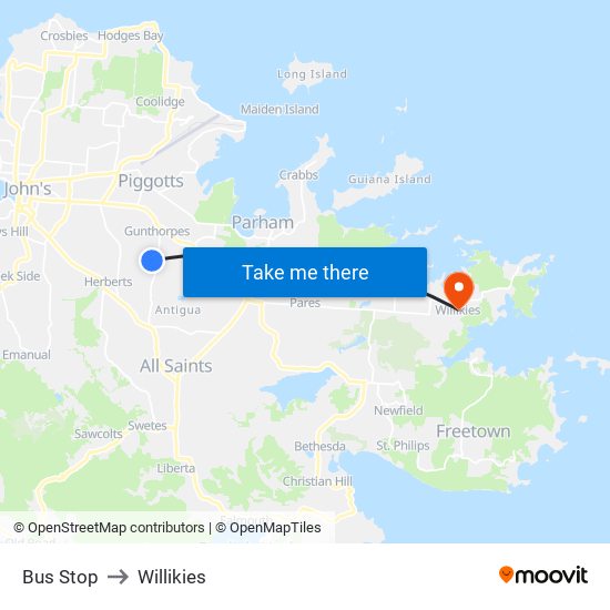 Bus Stop to Willikies map