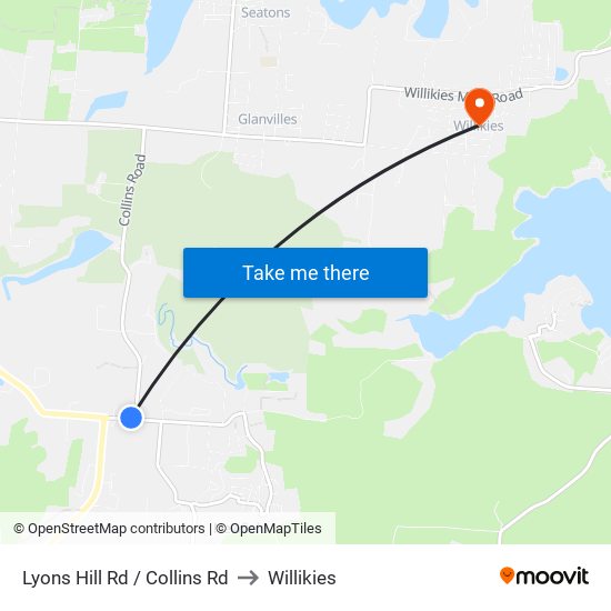 Lyons Hill Rd / Collins Rd to Willikies map