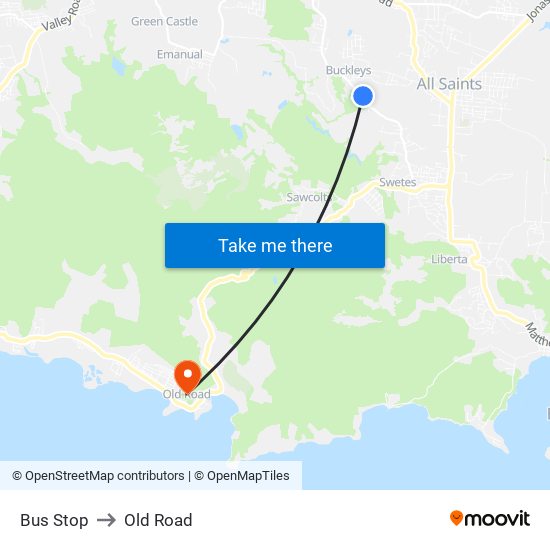 Bus Stop to Old Road map