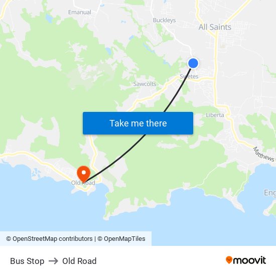 Bus Stop to Old Road map