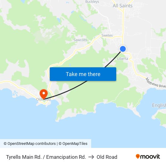 Tyrells Main Rd. / Emancipation Rd. to Old Road map