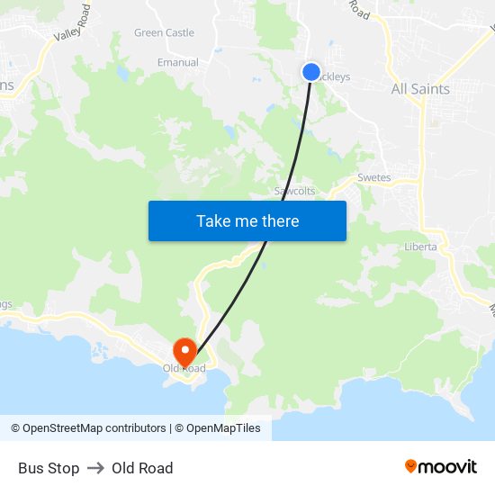 Bus Stop to Old Road map