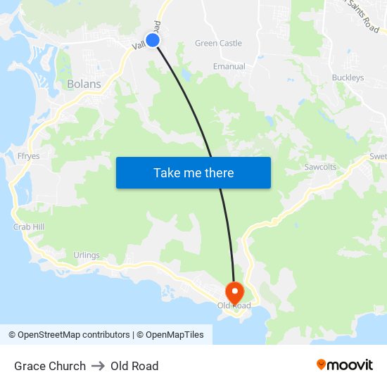 Grace Church to Old Road map