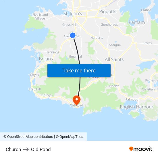 Church to Old Road map