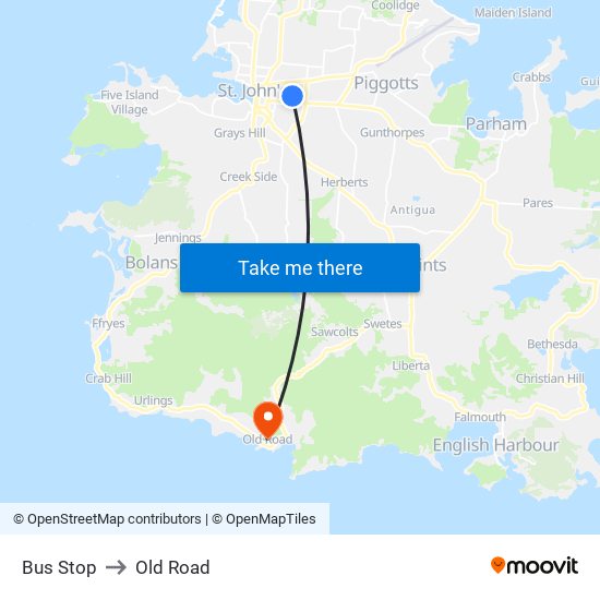 Bus Stop to Old Road map