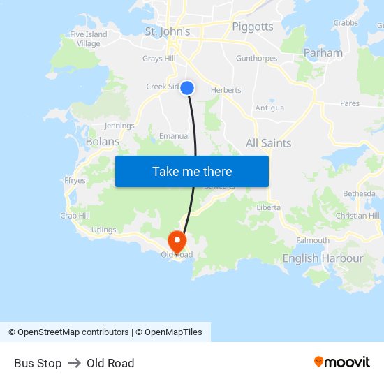 Bus Stop to Old Road map