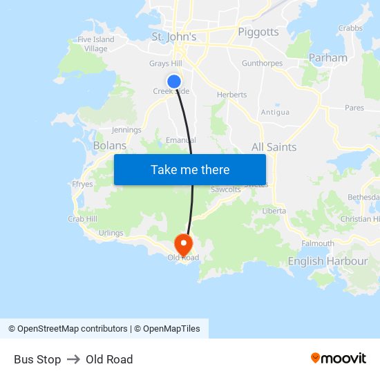 Bus Stop to Old Road map