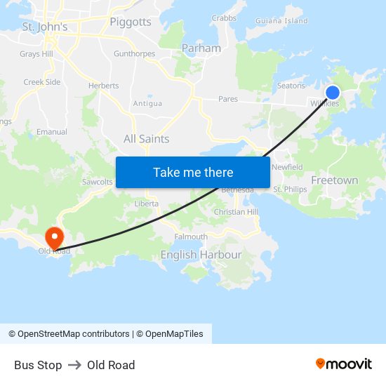 Bus Stop to Old Road map