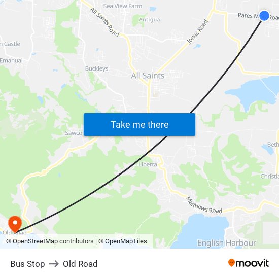Bus Stop to Old Road map