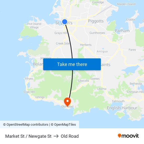 Market St / Newgate St to Old Road map