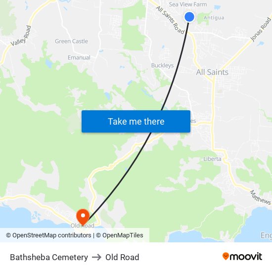 Bathsheba Cemetery to Old Road map