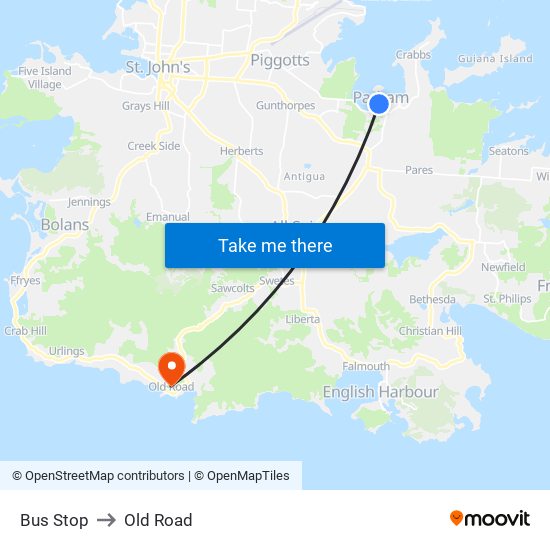 Bus Stop to Old Road map