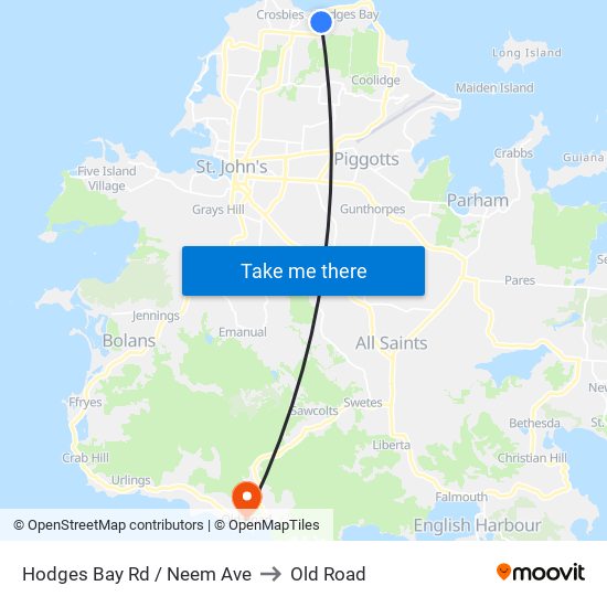 Hodges Bay Rd / Neem Ave to Old Road map