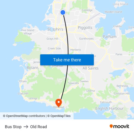 Bus Stop to Old Road map