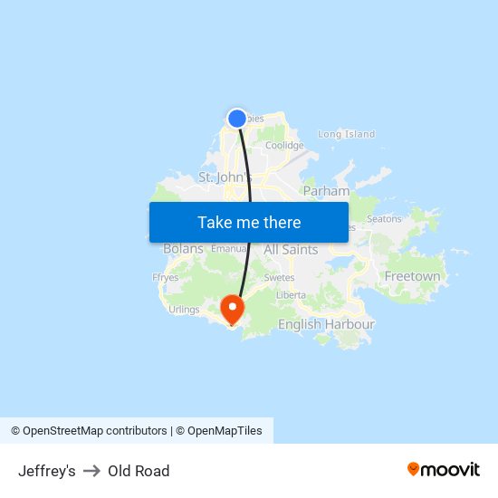 Jeffrey's to Old Road map