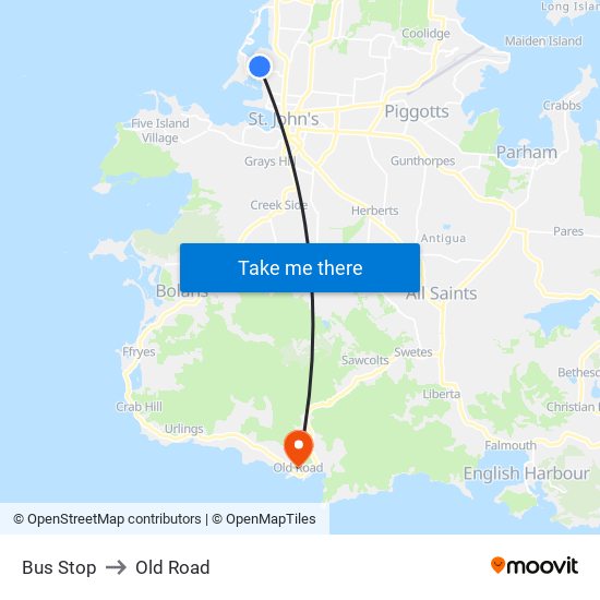 Bus Stop to Old Road map