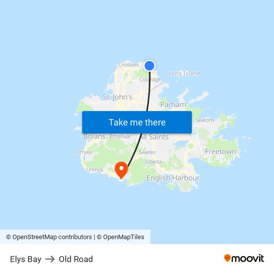 Elys Bay to Old Road map