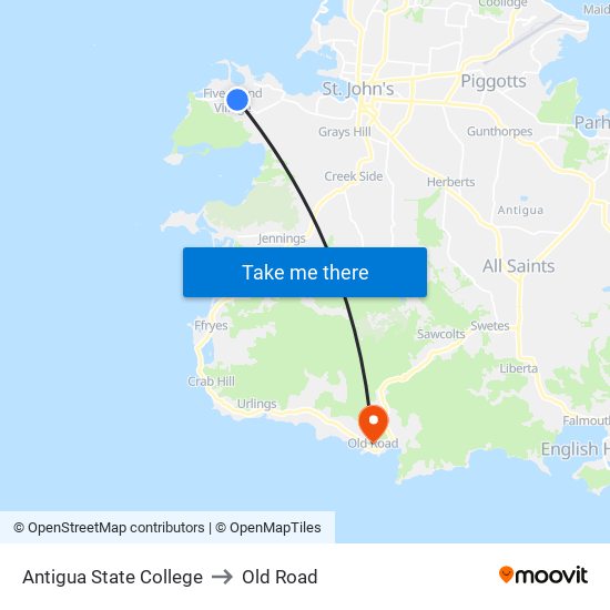 Antigua State College to Old Road map