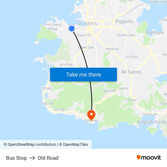 Bus Stop to Old Road map