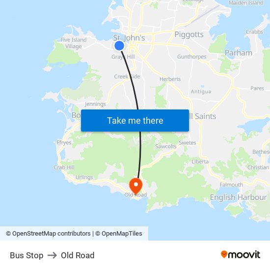 Bus Stop to Old Road map