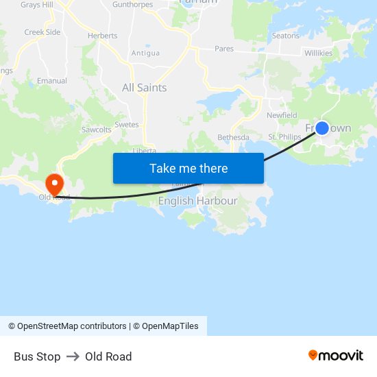 Bus Stop to Old Road map