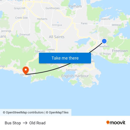 Bus Stop to Old Road map