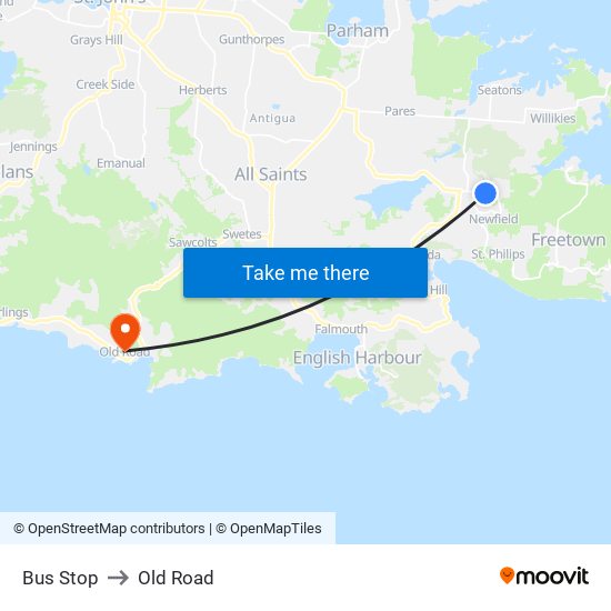 Bus Stop to Old Road map