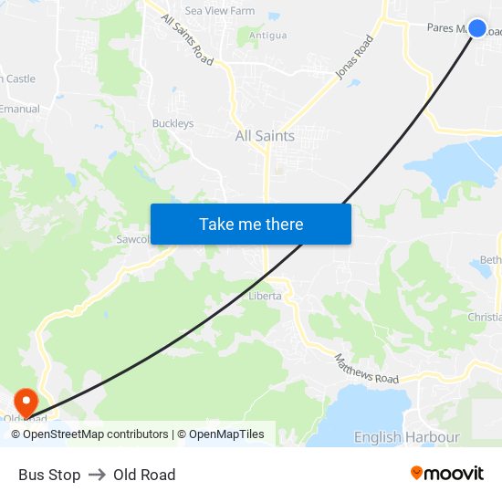 Bus Stop to Old Road map