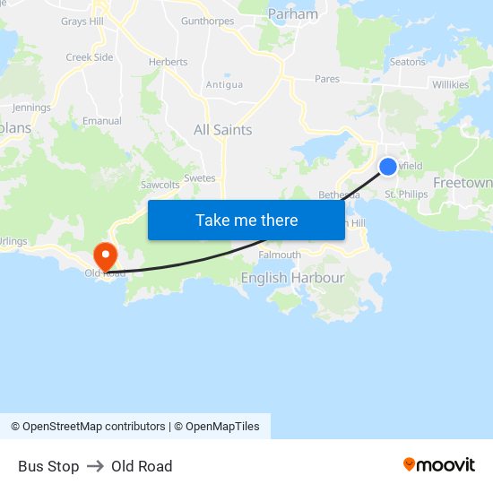 Bus Stop to Old Road map