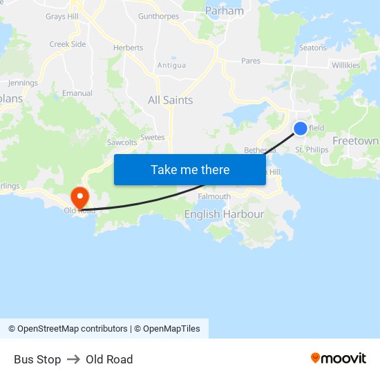 Bus Stop to Old Road map