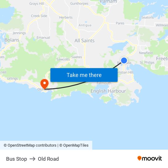 Bus Stop to Old Road map