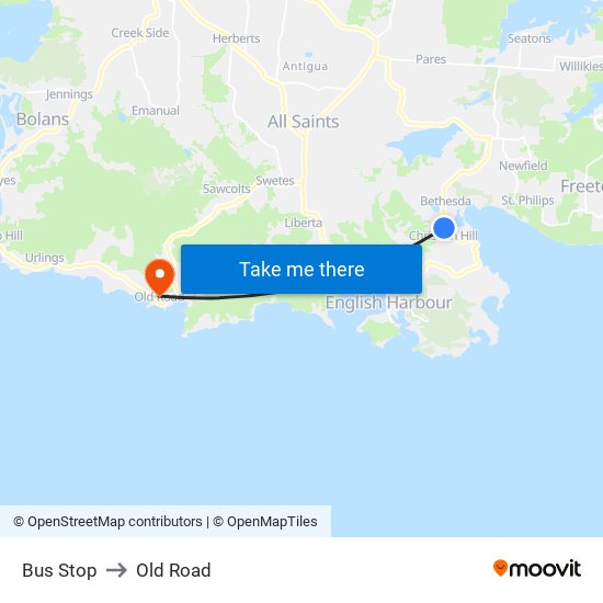 Bus Stop to Old Road map
