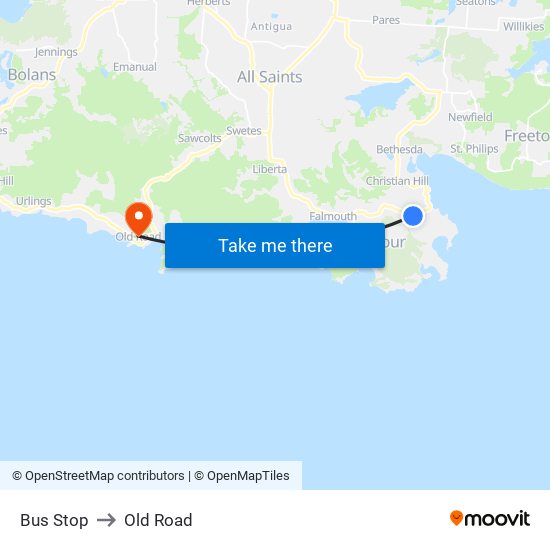 Bus Stop to Old Road map