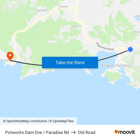 Potworks Dam Dve / Paradise Rd to Old Road map