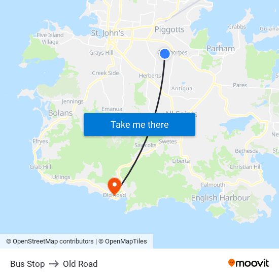 Bus Stop to Old Road map